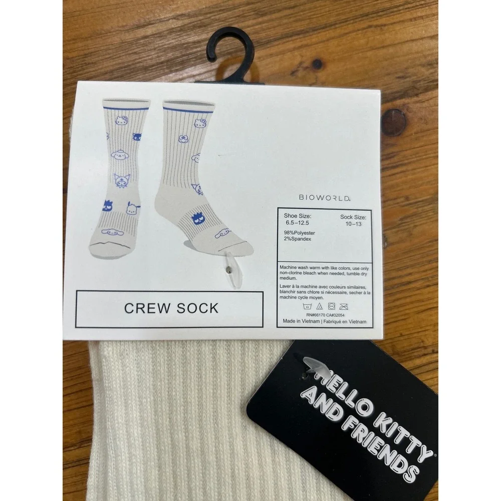 Bioworld Hello Kitty and Friends Crew Socks White Blue Sanrio Characters NWT
